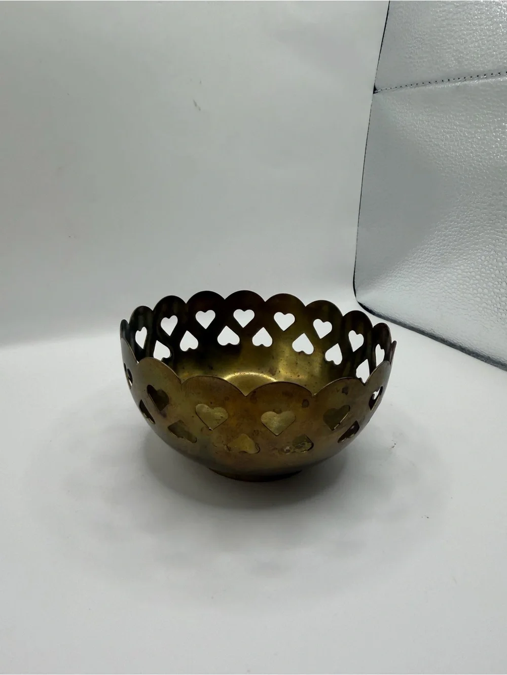 Vintage Brass Heart Cutout Scalloped Bowl Trinket Catchall Cottagecore